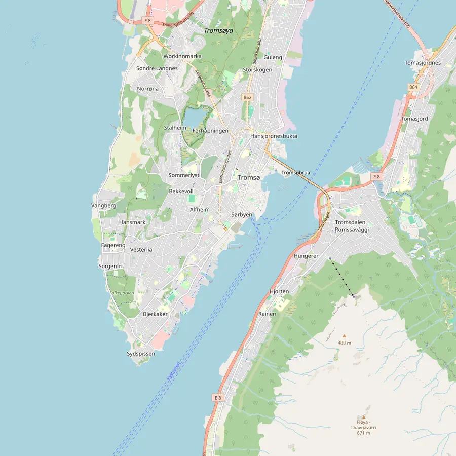 Karte von Tromsø mit drei Nordlicht-Orten