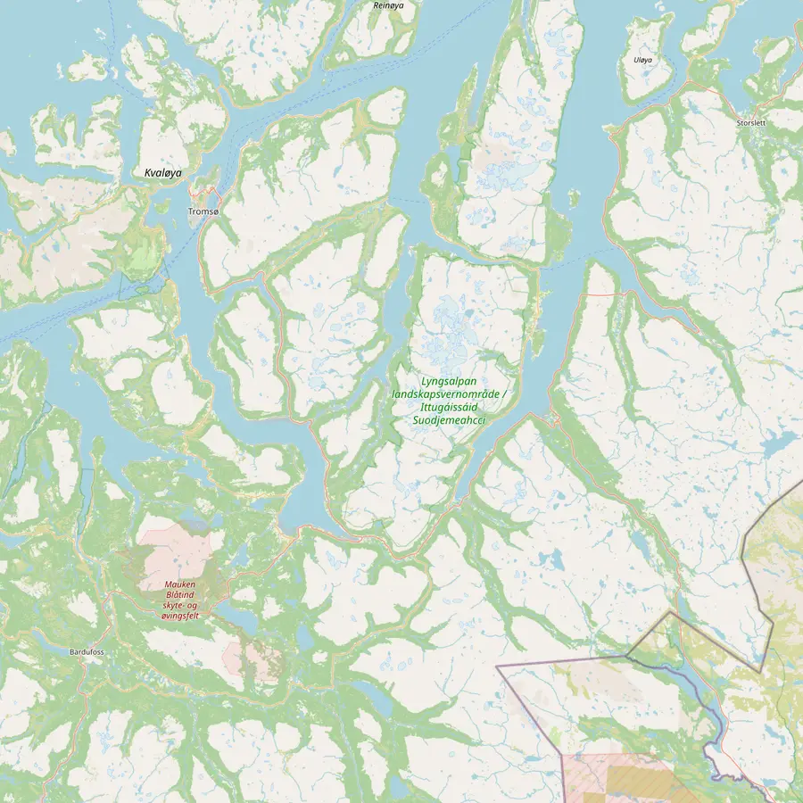 Karte der Region Tromsø bis zur finnischen Grenze